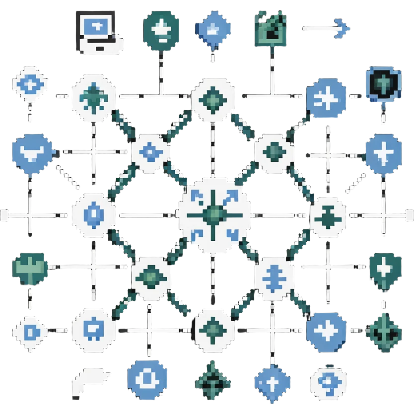 detailed mapping diagram with many connecting arrows between symbols emoji