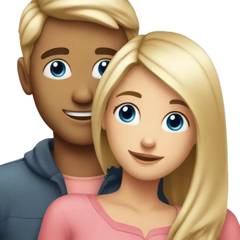couple hug with warm smiles girl with blue eyes emoji