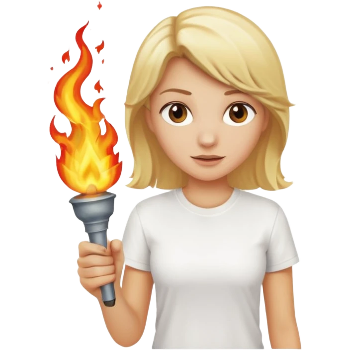 white tshirt blonde woman The torchbearer emoji