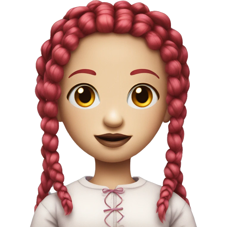 creepy doll with two red braids, pink cheeks  emoji