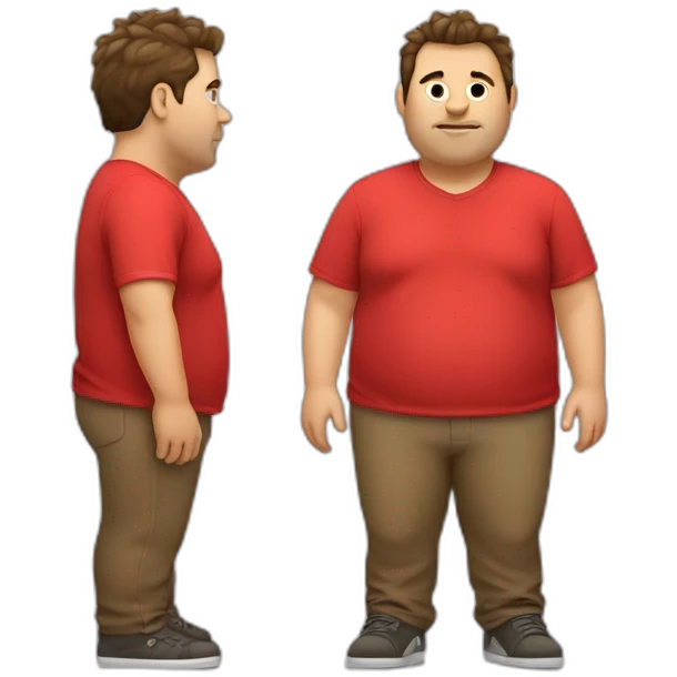 fat guy with a red shirt, brown hair and a Mohican emoji