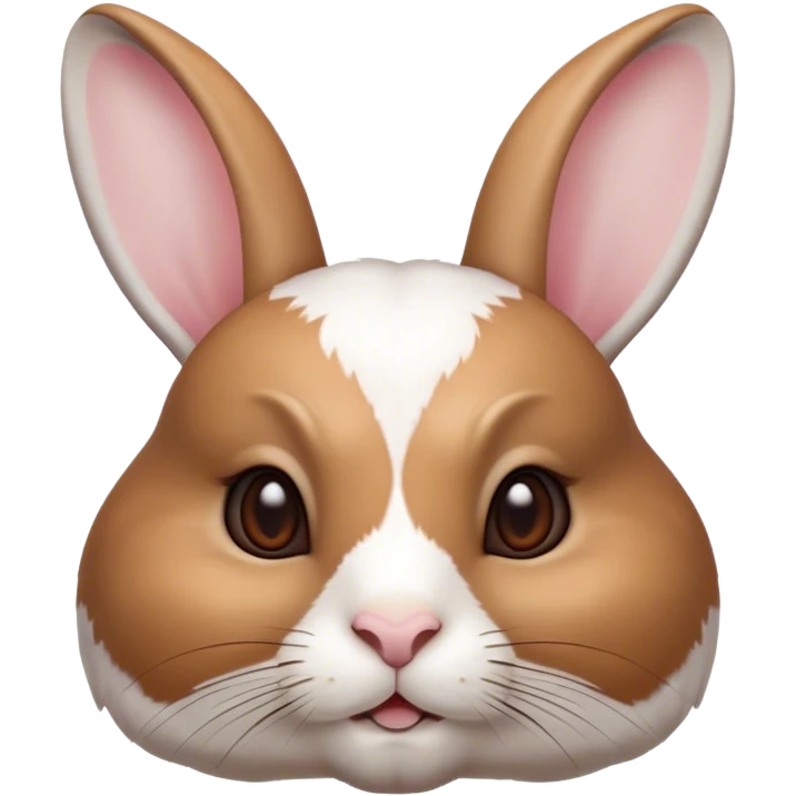 Cinematic Noble White and Brown Rabbit Portrait Emoji, Poised and regal, with a balanced, compact build and a beautifully patterned fur of pristine white accented by rich brown patches, long, alert ears and deep-set soulful eyes, Simplified yet sharp and sophisticated features, highly detailed, glowing with a soft, dignified glow, high shine, intelligent and gentle, stylized with an air of refined charm, focused and attentive, soft glowing outline, capturing the essence of a watchful and confident companion, so majestic it feels as though it could hop out of the screen with effortless authority! emoji