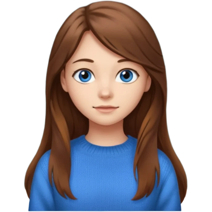 high school class room with a pretty female high school student with long brown hair, blue eyes sitting in front of the blackboard emoji