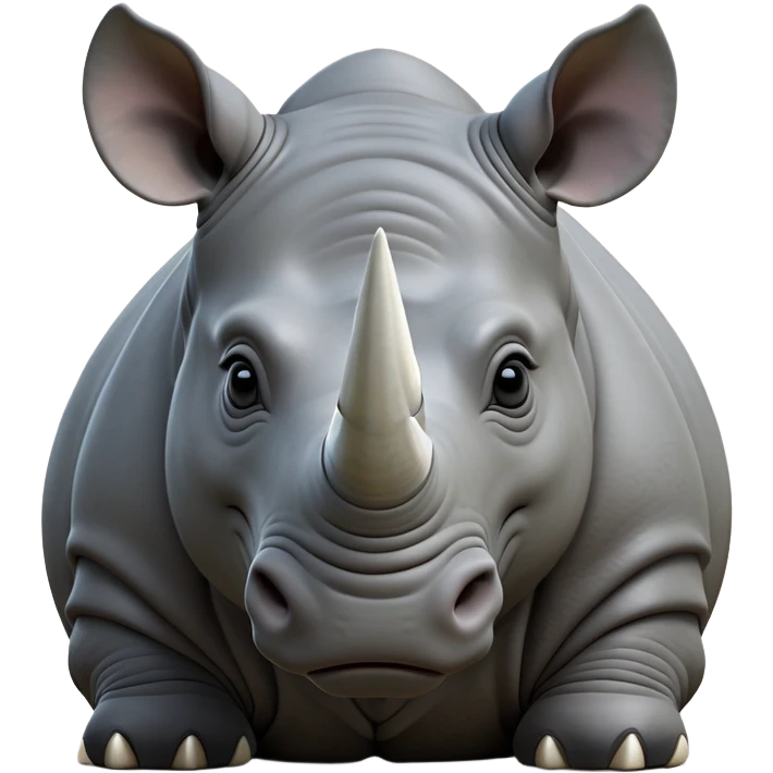 cinematic-noble--rhinoceros-portrait-emoji,slate-grey-hide-poised-and-regal,-with-a-massive,-powerful-build-and-a-thick,--deep-set-soulful-piercing-eyes,-simplified-yet-sharp-and-sophisticated-features,-highly-detailed,-large-black-eyes, white horn emoji