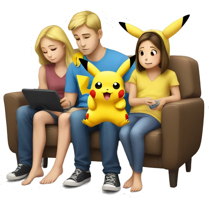 Pikachu with his family watching TV emoji