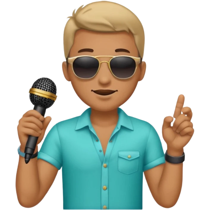 man with summer clothes and sun glasses holding microphone emoji