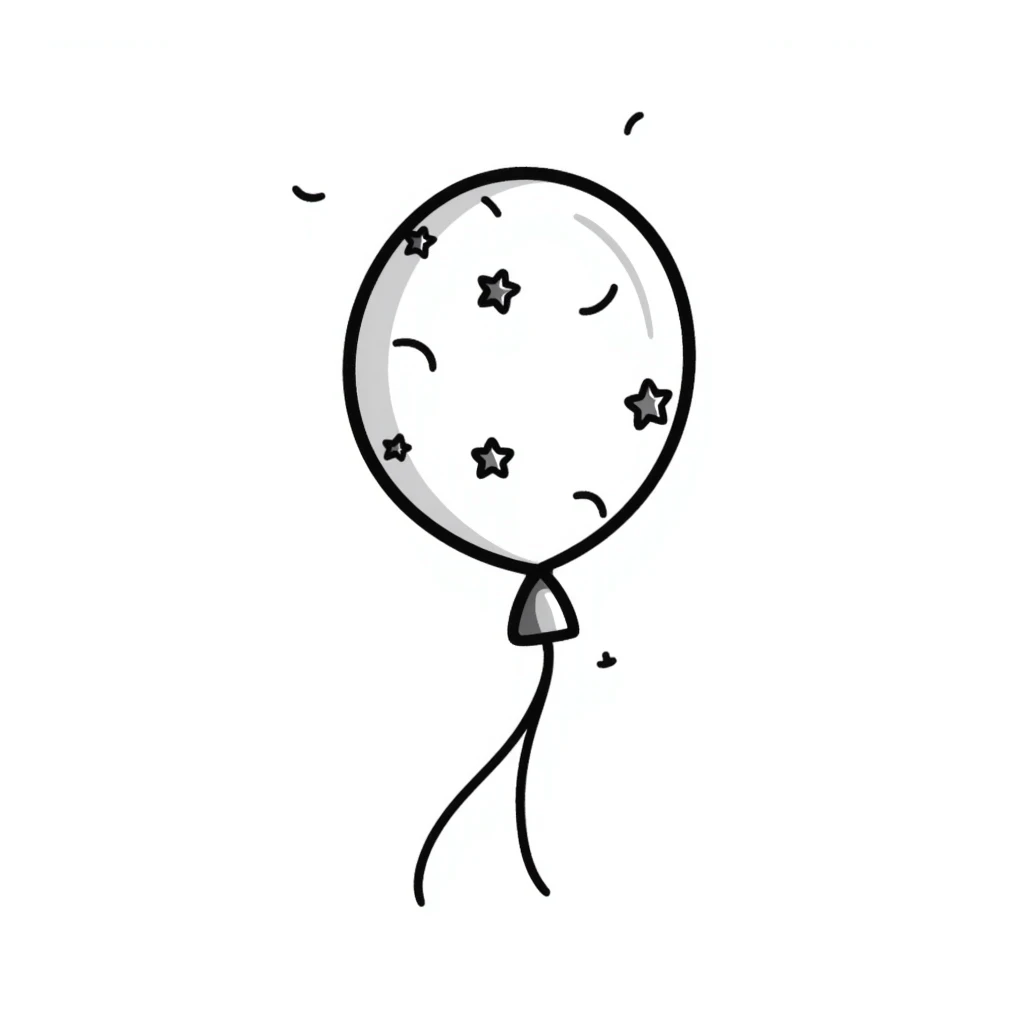 hand drawn doodle balloon with stars and playful lines emoji