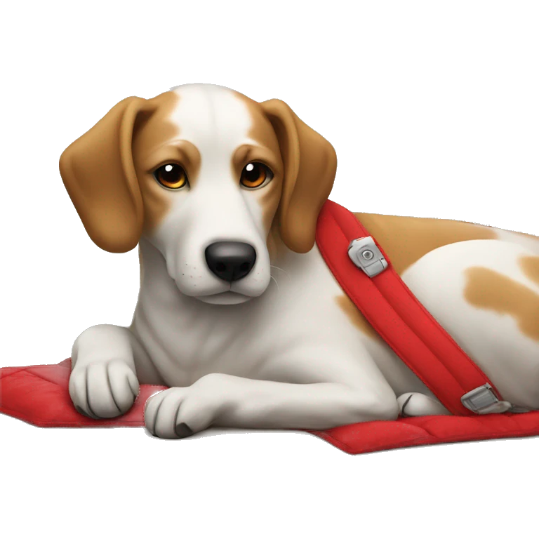 dog resting on couch pillow with red collar on  emoji