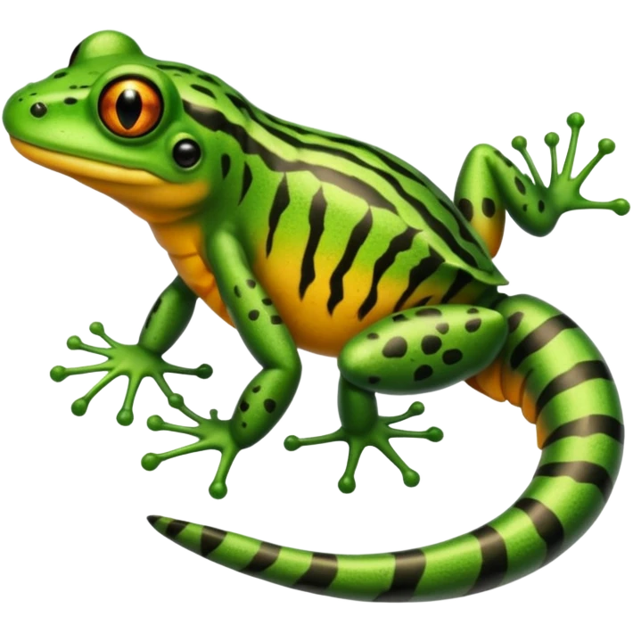 Frog with tiger body and scorpion tail and with mullet hairstyle emoji