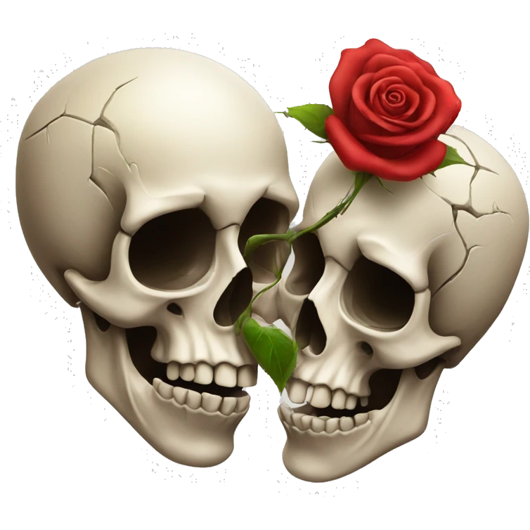 Two skulls kissing with rose  emoji