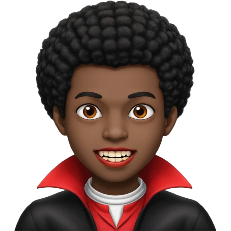 Black darkskin seventeen man  with little afro haircut and vampire teeth emoji