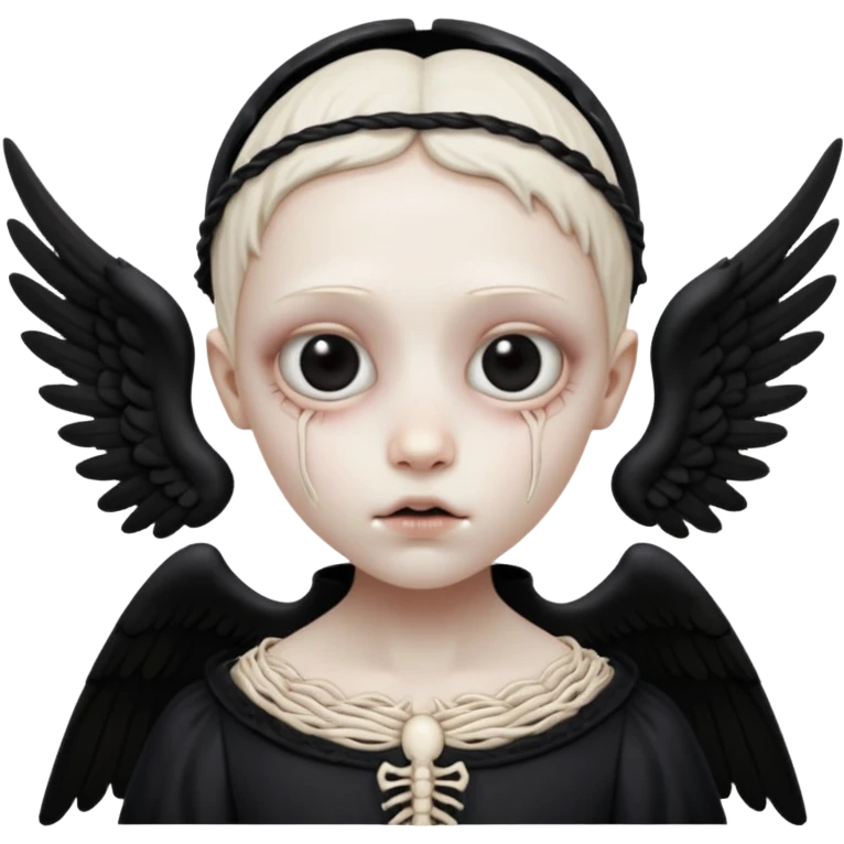 Skinless angel face, exposed bone and sinew, hollow eyes, dark gothic icon emoji