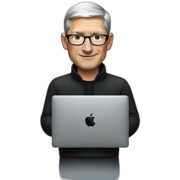 tim cook with a black macbook pro emoji