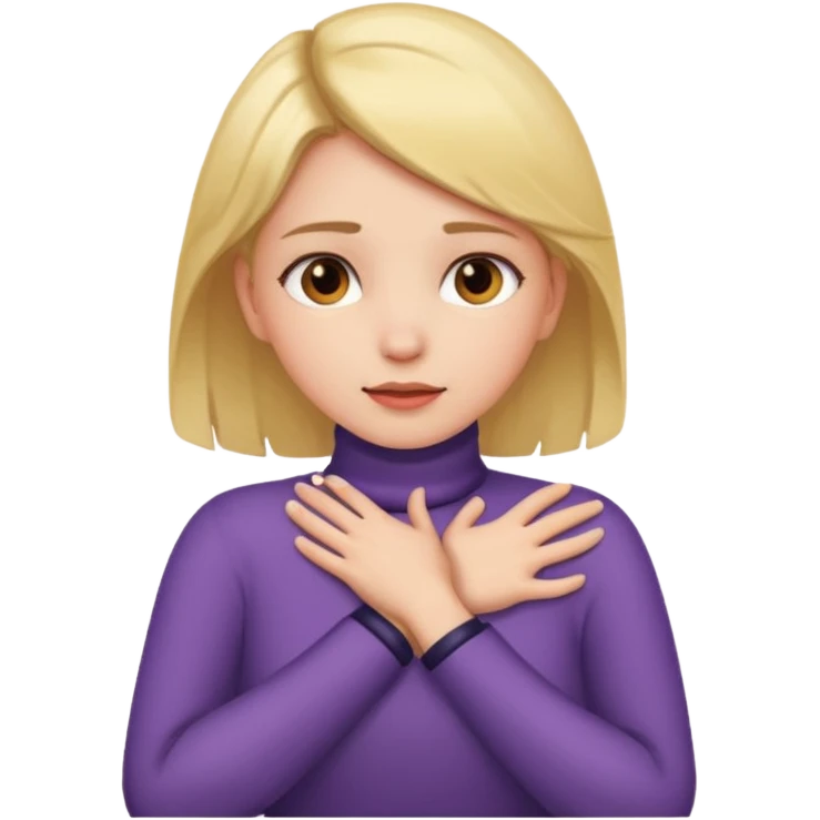 A girl putting her hands on her own neck one arm over the other emoji
