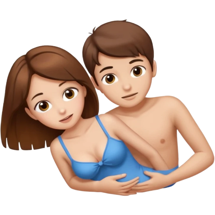 boy upside down on girl both got brown hair and girl got boobs out emoji