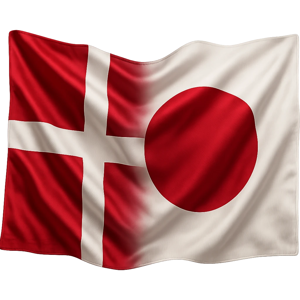 realistic illustration of Denmark and Japan flags merged with satin fabric look, no background emoji