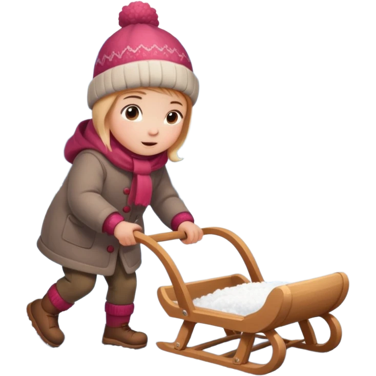 child pulling sled in snow fall and ground with snow emoji
