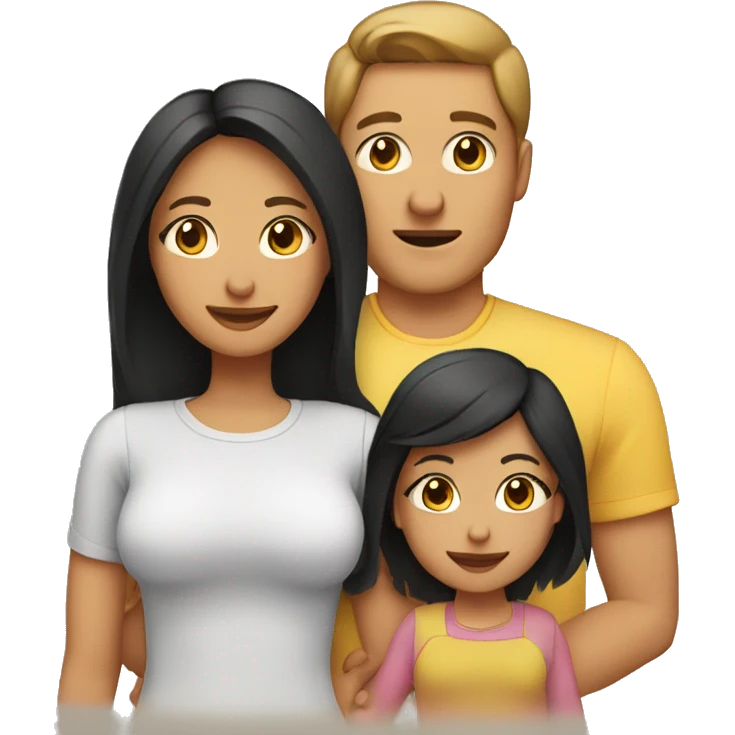 mom and dad with 3 toddler girls one with light brown hair the other two with black hair emoji