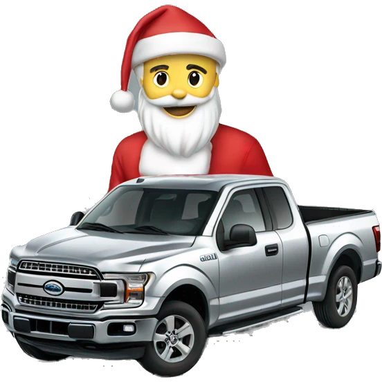 A silver F150 with Santa as the driver emoji