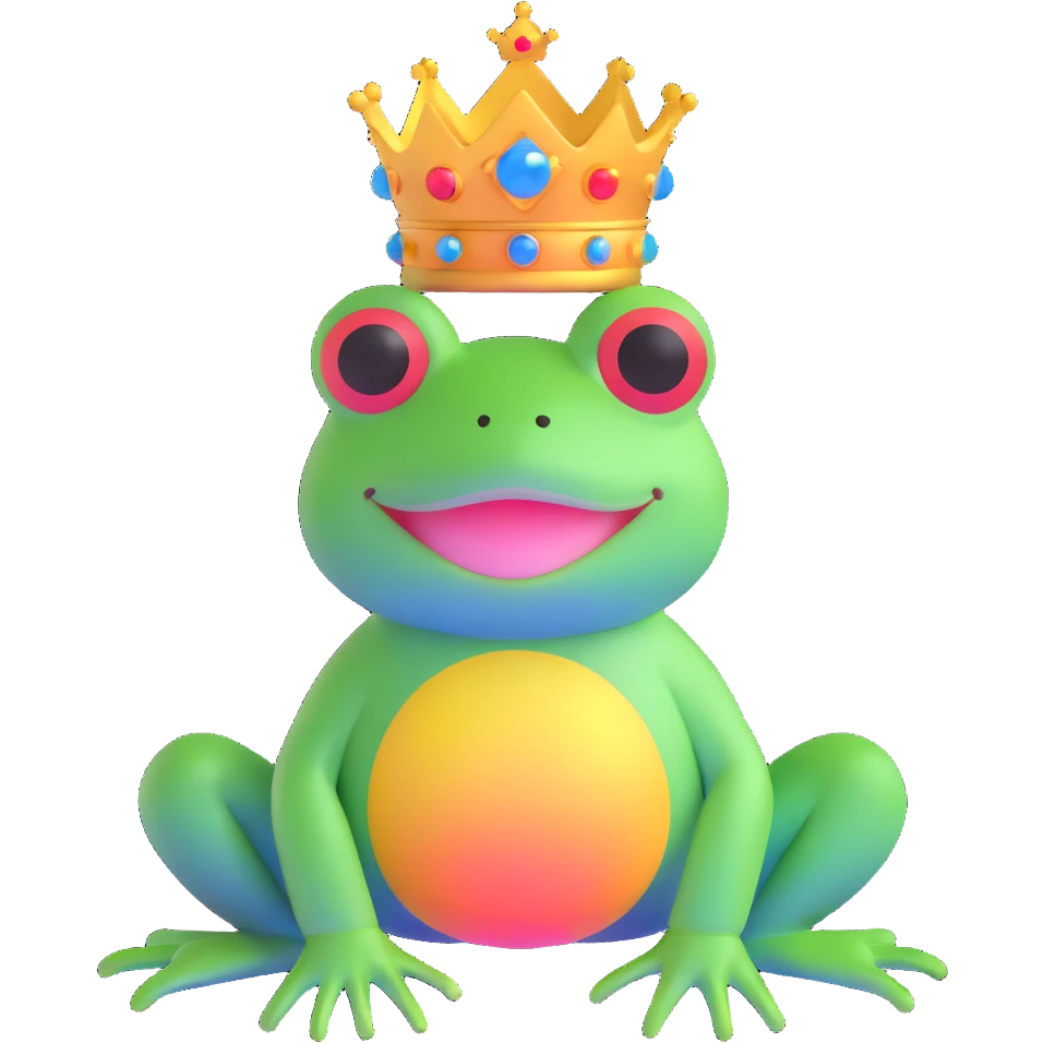 frog with a crown and radiant aura emoji
