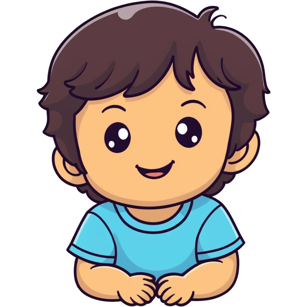 smiling toddler face with big eyes, medium skin tone, and dark wavy hair emoji