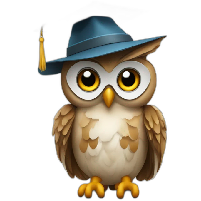 an owl with a student's hat emoji