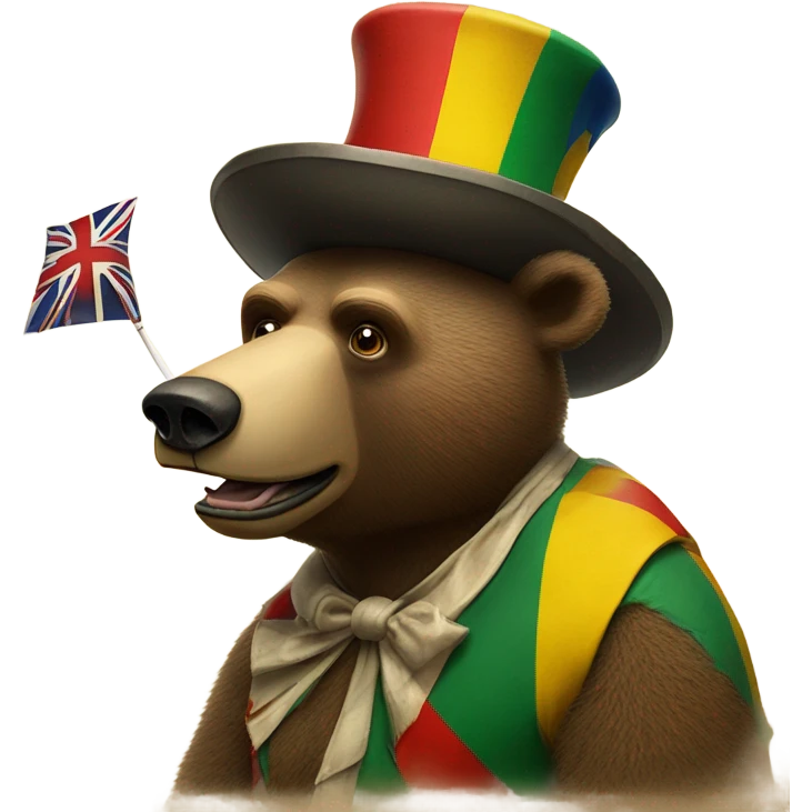 Bear Grills the British survivor in a clown hat in a circus smoking a rolled up cigarette with Jamaican flags  emoji