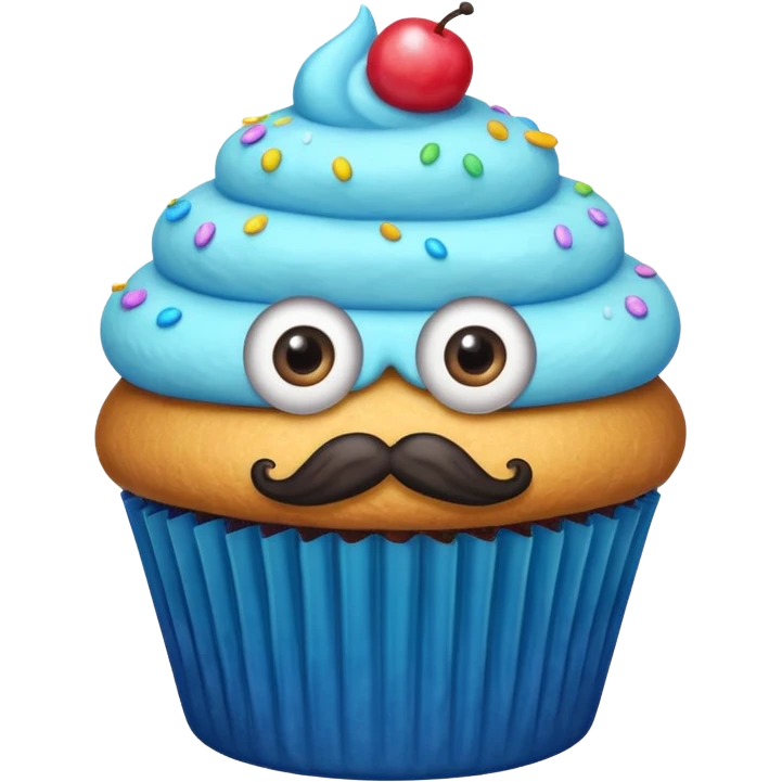 mustached cupcake big eyes emoji