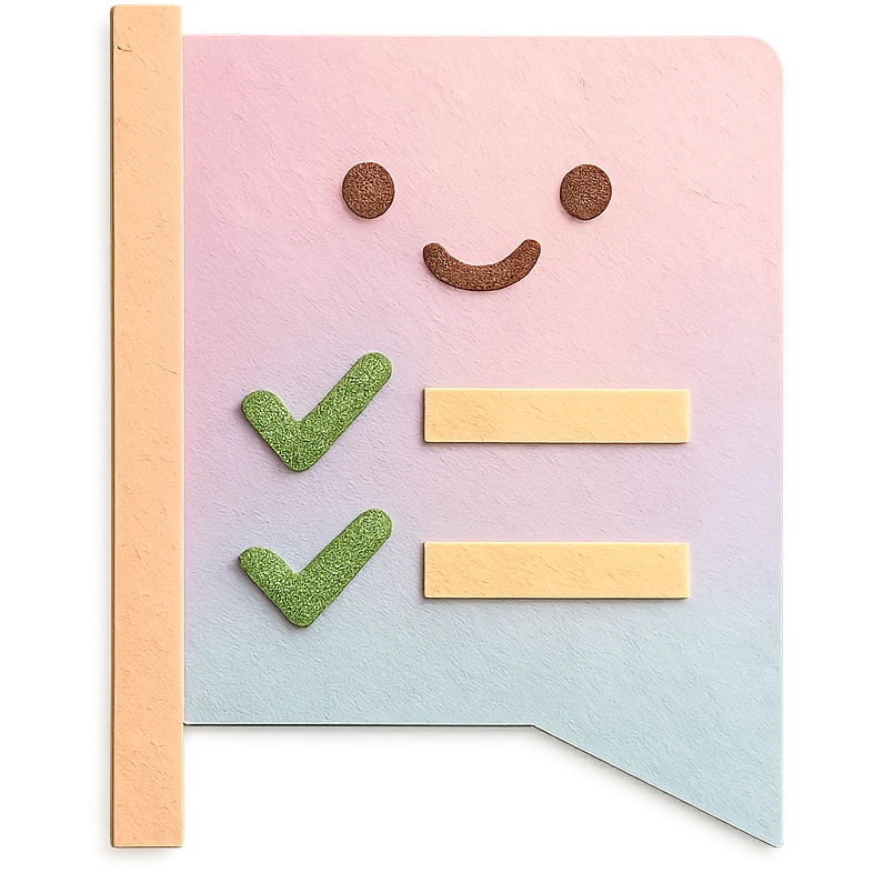 soft pastel kawaii checklist flag in soft pastel gradient with a smiling face accent emoji