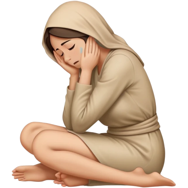woman sitting on floor in profile view crying with face covered by arms emoji