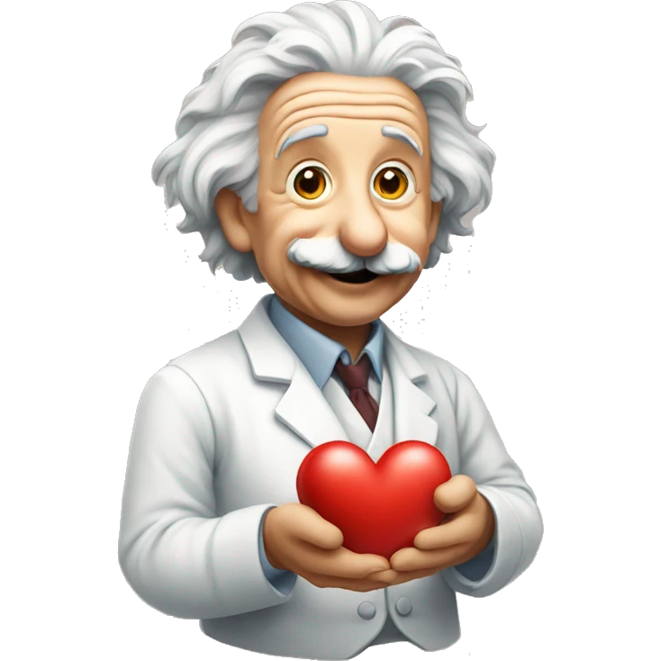 happy albert einstein holding heart in one hand emoji