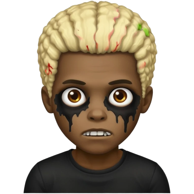 African American zombie boy with half blonde half black Afro hairstyle and black shirt emoji