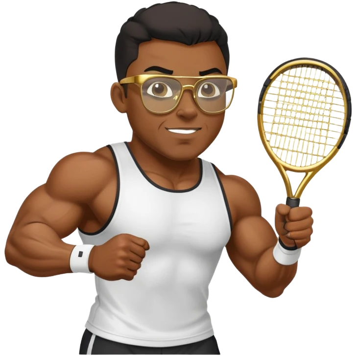 black bodybuilder with gold glasses playing tennis emoji