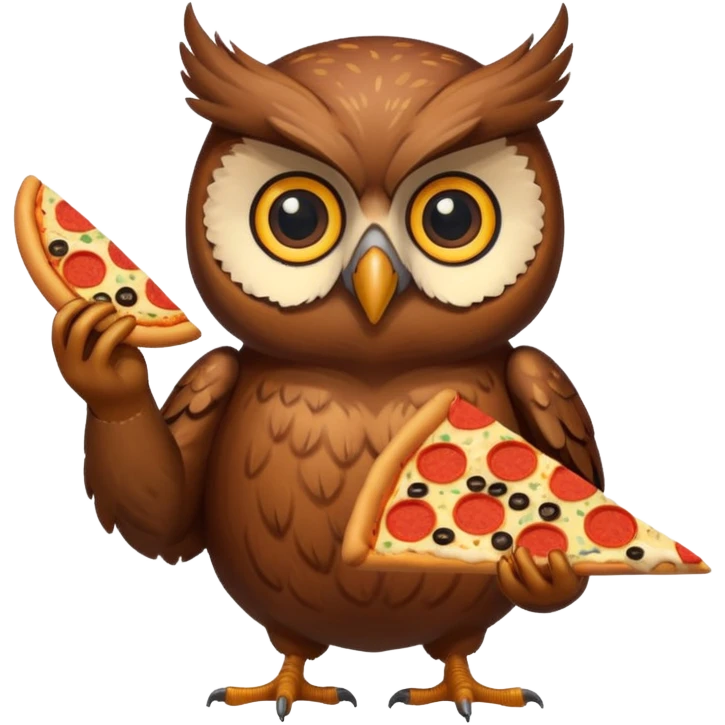 crea un gufo che mangia la pizza emoji