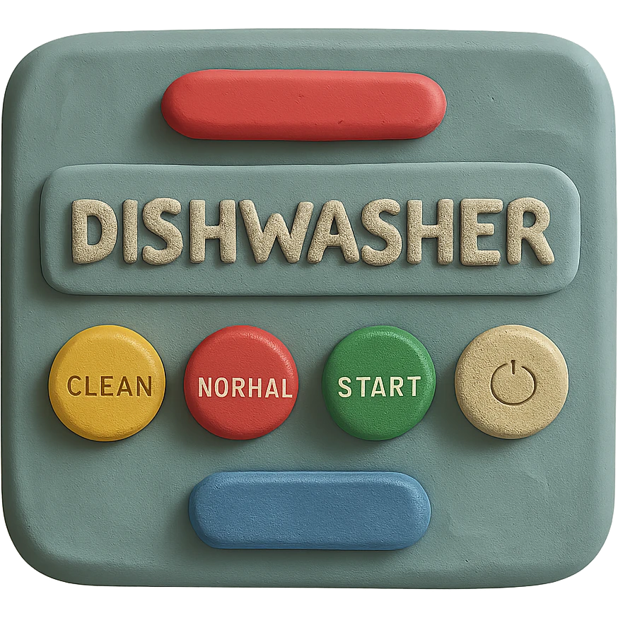 claymation style close-up of dishwasher control panel, soft lighting, pastel colors emoji