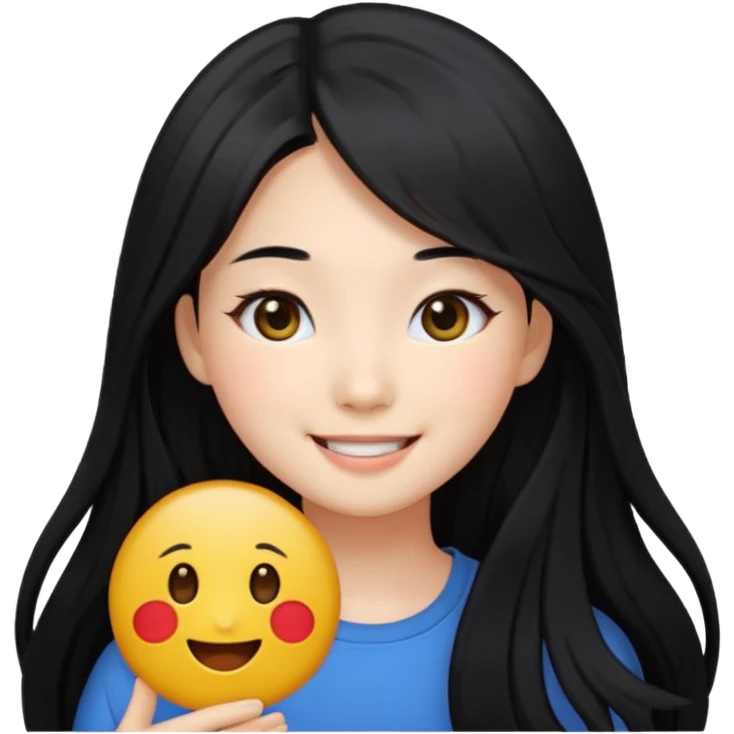 beautiful Korean girl with long black hair and black eyes, emoji style emoji