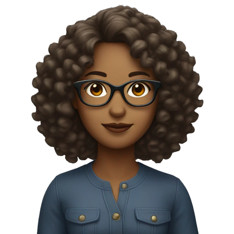 Lady with medium length curly hair and glasses, brown skin  emoji