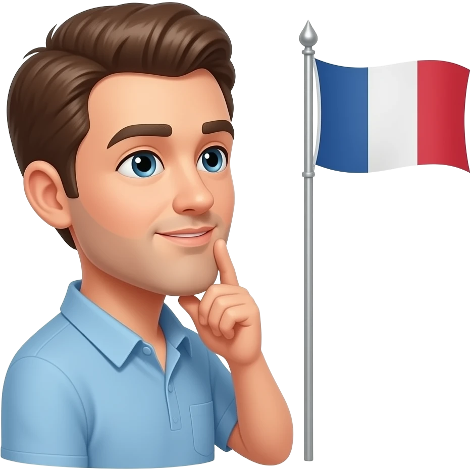 He thinks and looks towards the flag emoji