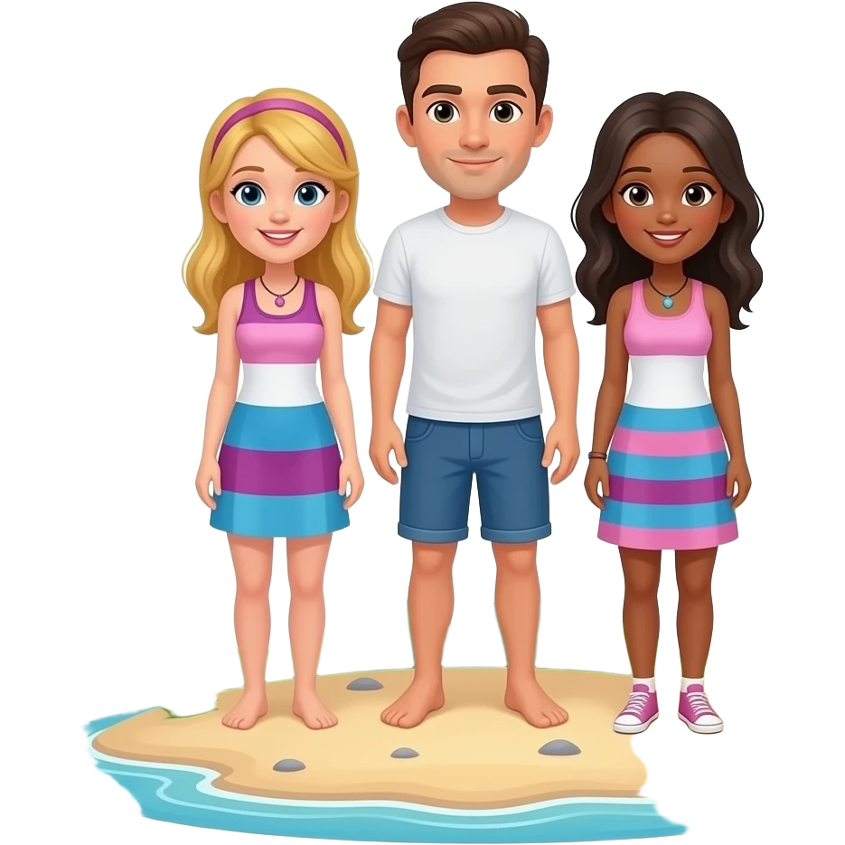 Two bisex women and 1 man on a deserted island emoji