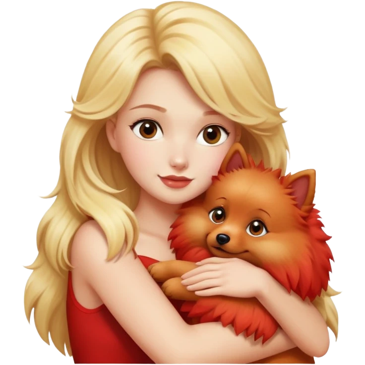 blonde hugs a one red spitz dog  emoji