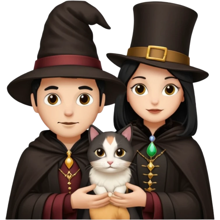 magician couple and their pet cat emoji