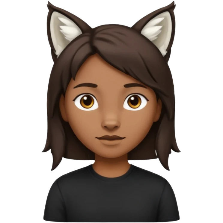 Homme Hybride au cheveux marron foncé avec des oreilles de lynx blanc emoji