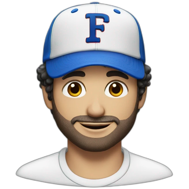 Penn badgley with a blue cap emoji