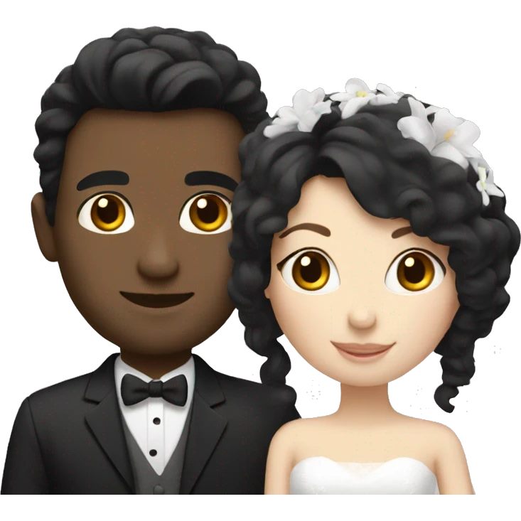 White skin Couple Wedding together having black hair  emoji