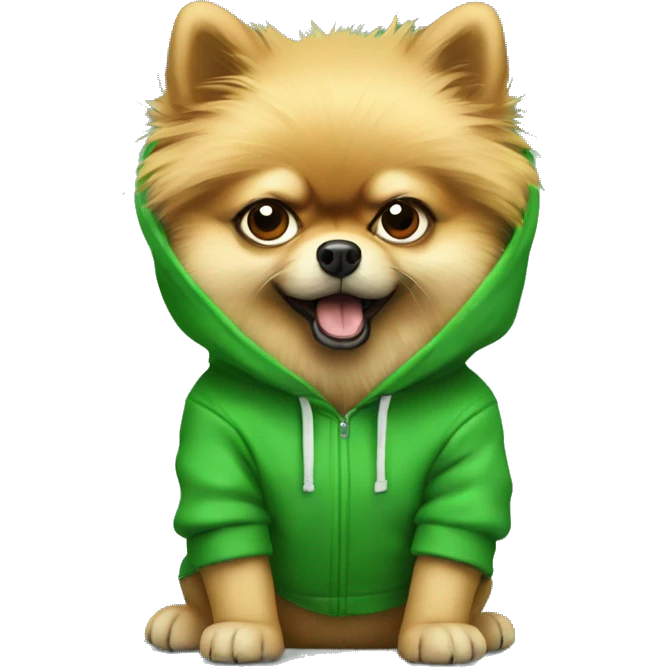angry pomeranian in green hoodie emoji