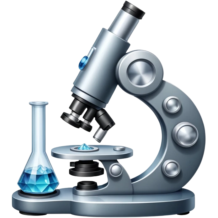 An icon featuring a microscope, a metal alloy, and a crystal structure, symbolizing materials science. The design includes different materials like metals, ceramics, and polymers, representing the study of material properties and innovations. Transparent background highlights material research emoji