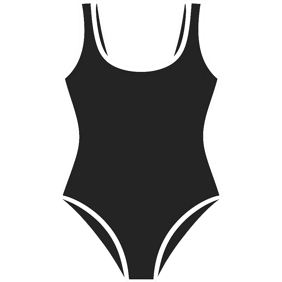 flat vector black with white trim one piece swimsuit isolated emoji