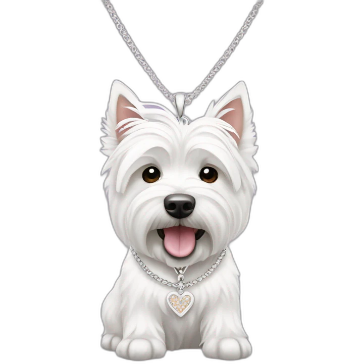 West Highland white terrier with 'ubercute' necklace emoji