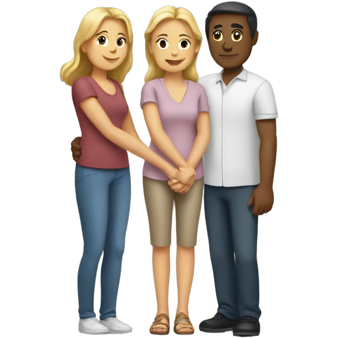 Two women holding hands with a man  emoji