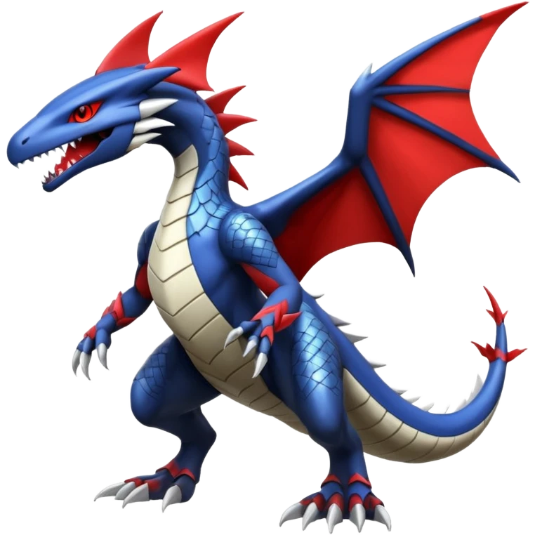 Handsome cool badass edgy Latias-Garchomp-Giratina-Pokémon-Fakémon-fusion-hybrid-creature, full body emoji